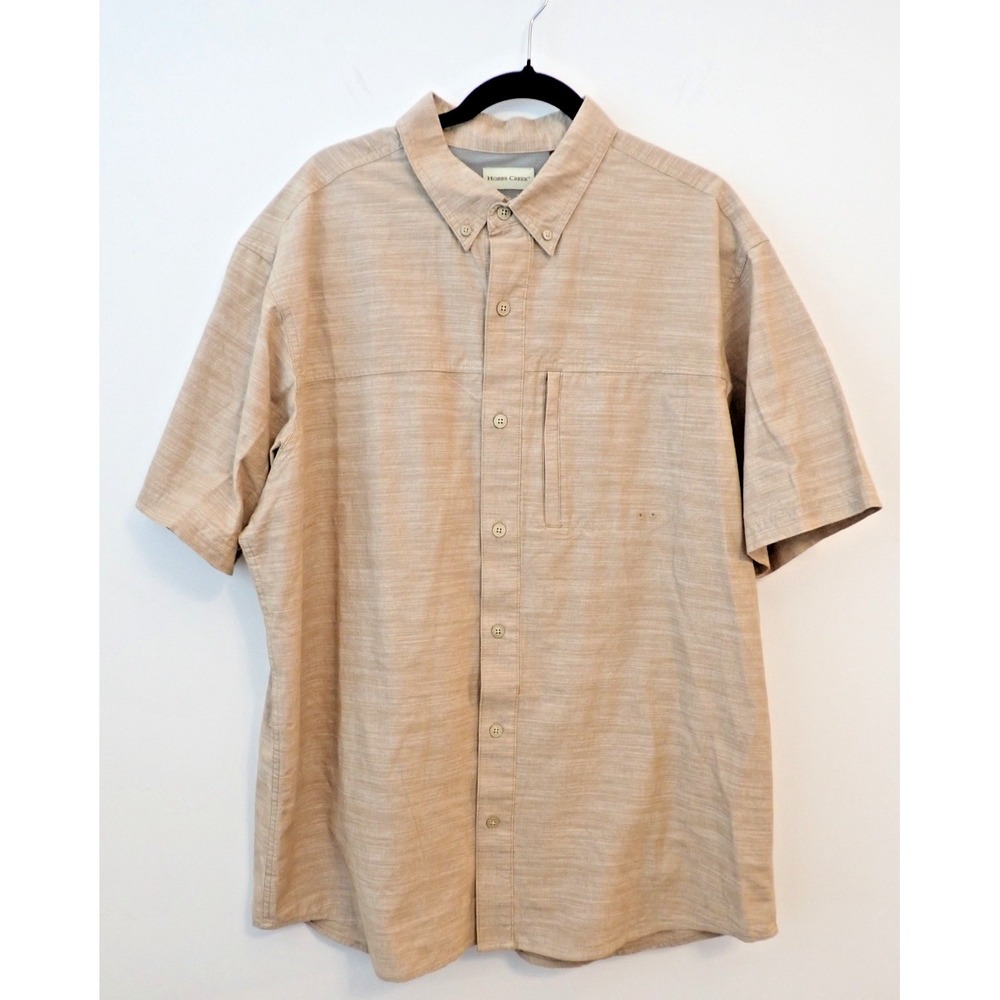 Hobbs Creek Mens Tan/Sand Short Sleeve Fishing Shirt Button Down Zip Pocket XL